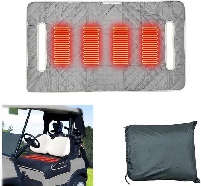 Golf cart Heated seat Cover, Non-Slip and Waterproof Winter Golf cart seat Cushion, Three Temperature Settings, Four-Zone Heating, External Power Supply/Power Bank Heating Options