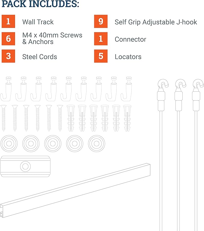 PHS Professional Picture Rail Hanging System | 79-Inch Gallery Rail with TR100 Track, Steel Cords & Hooks | Art Hanging System for Home & Office - 1 Pack