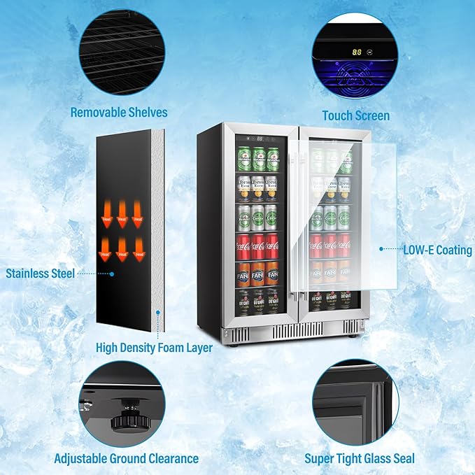 24 Inch Wine and Beverage Refrigerator, Dual Zone Wine Cooler with Advanced Cooling, 176 Cans and 42 Bottles Capacity, Built-in or Freestanding Beverage Fridge for Home, Bar, Kitchen