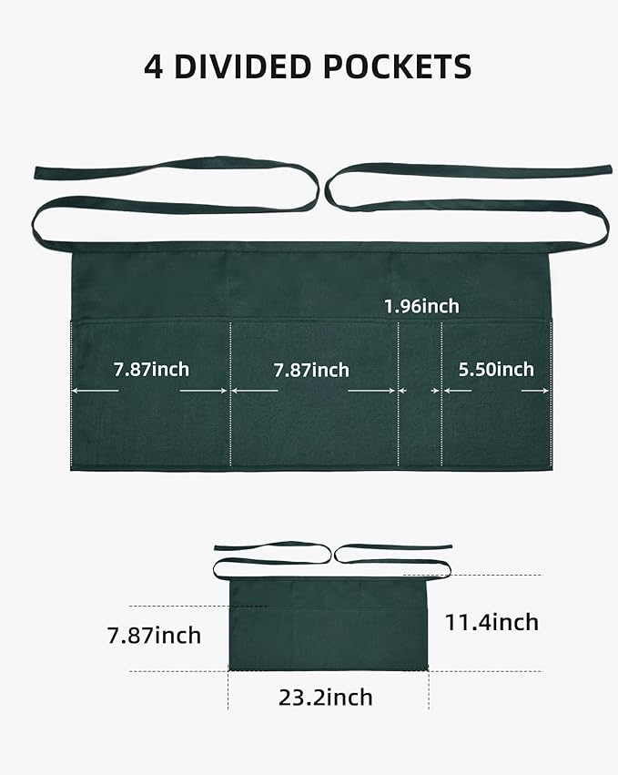 Argstar 2 Pack Server Apron with 4 Pockets, Waitress Waiter Waist Short Aprons(Available in 60/120 Pack)