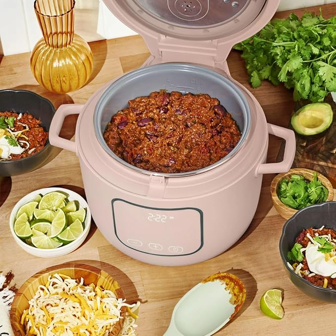 Beautiful 14-Cup Electric Rice & Grain Cooker, Ceramic Nonstick, 8 Presets, Slow Cook, Steamer Tray (Rose)