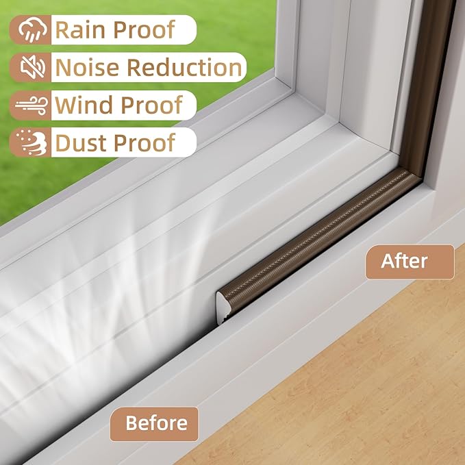 118” Wedge-Shape Foam Window Weather Stripping Door Seal Strip,Soundproofing Frame Insulation Tape for Exterior Front Door,Noise Cancelling Window Inserts,Door Gap Filler Light Blocker,Brown