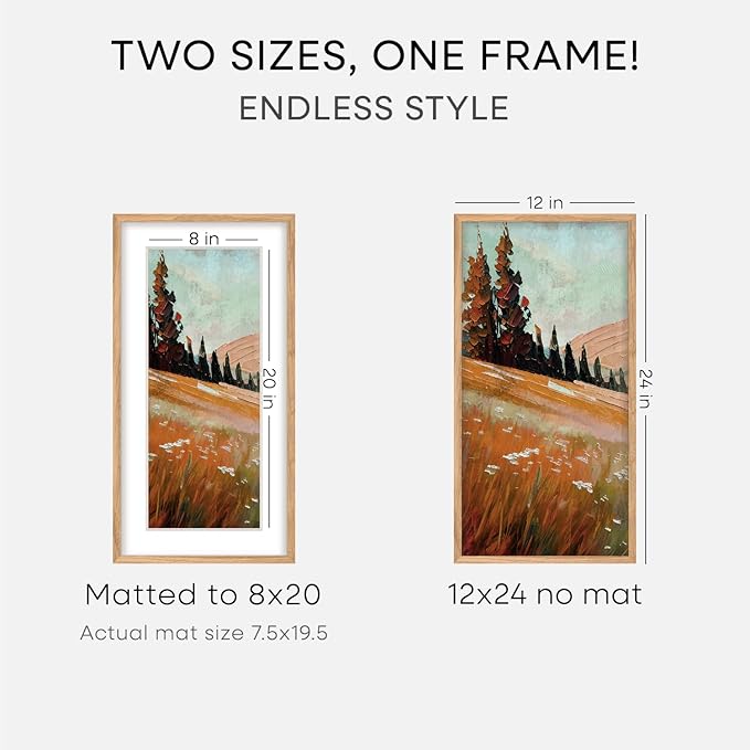Homeforia 12x24 Wood Frame, High End Natural Oak 12x24 Light Wooden Picture Frame with Mat 8x20, 12 x 24 Poster Frames Matted to 8 by 20 Photo, 24x12 Hanging Frames, Tempered Glass, Wall Kit, Set of 2