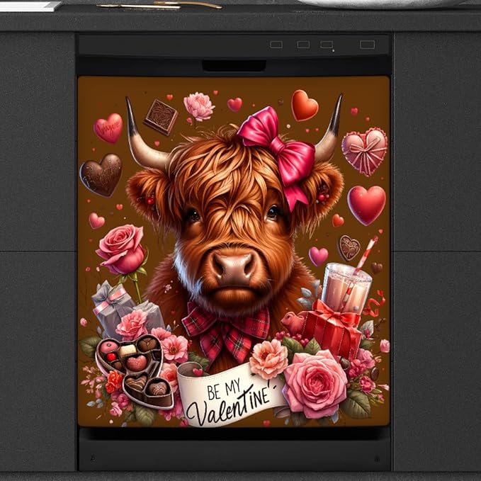 Valentines Alpine Cattle Dishwasher Magnet Cover Front Dishwasher Cover Decor Reusable Magnetic Door Cover Panel Decal Home Appliances Stickers Kitchen Refrigerator Fridge 23"x26"