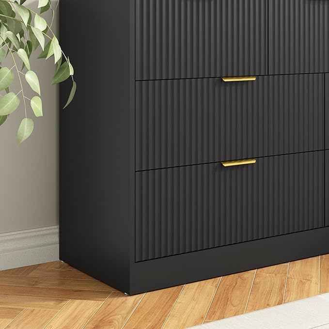 7 Drawers Dresser for Bedroom,55" Wide Fluted Dresser with Deep Drawers, Modern Chest of Drawers, Wood TV Stand Storage Organizer for Closet, Living Room, Hallway, Black
