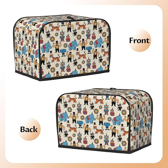 2 Slice Toaster Dust Cover, Circus Elephant Clown Foldable & Portable with Pocket, Dust & Fingerprint Protection Kitchen Cover
