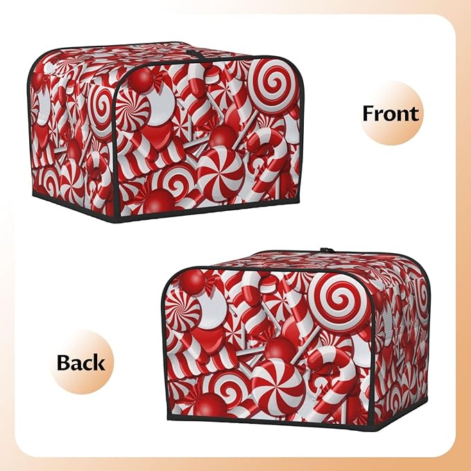 Red And White Christmas Candy Canes 4 Slice Toaster Cover, Waterproof Toaster Dust Cover Bread Maker Protective For Small Kitchen Appliance Dining Room Table Home Decor Gifts