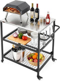 VEVOR Outdoor Grill Cart, 31.5 x 24.0 inch Stainless Steel Tabletop Size Grilling Table, Outdoor Cooking Table with 4 Wheels & Side Handle, Two Mesh Shelves, BBQ Prep Tables for Patio, Garden