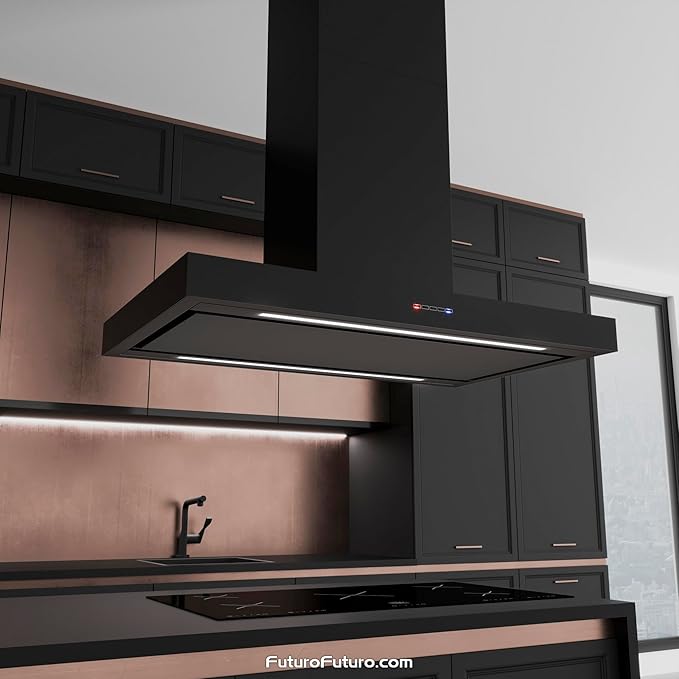 Futuro Futuro Island-mount Range Hood 36" 940-CFM | Positano Black | Black Steel Vent Hood | Modern Italian Exhaust Hood |LED, Ultra-Quiet with Blower