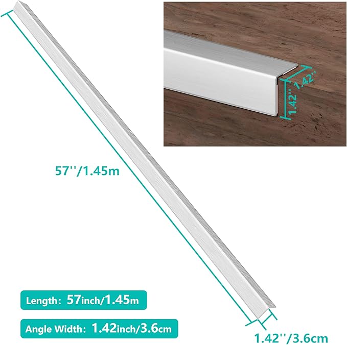 5pcs 57" L*1.42" W Aluminum Self-Adhesive Wall Corner Protectors, Wall Furniture Bumper, Safety Baby Proofing Corner Cushion Table Edge, Wide Coverage and Easy to Install - Silver