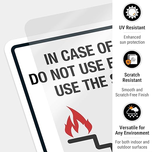in Case of Fire Do Not Use Elevator Use The Stairs Bilingual Sign, Fire Safety Sign, 10x7 Inches, 4 Mil Vinyl Decal Stickers Weather Resistant UV Protected, Made in USA