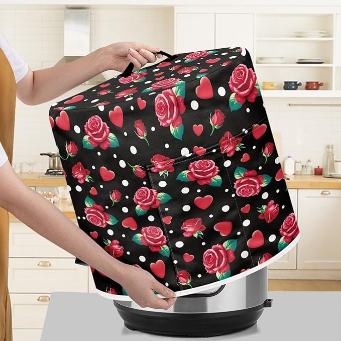 Dust Cover for 6 Quart Instant Pot and Extra Accessories,Red Rose Print Dust Proof Easy to Clean Pressure Cooker Cover Electric Appliance Cover Air Fryer Accessories with Pocket