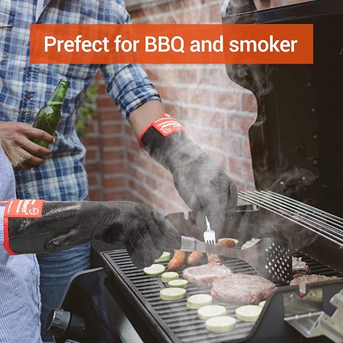 932°F Extreme Heat Resistant BBQ Gloves, Waterproof Oven & Fryer Gloves, Oil Resistant Neoprene Grill Gloves for Baking, Smoker, 14 inch