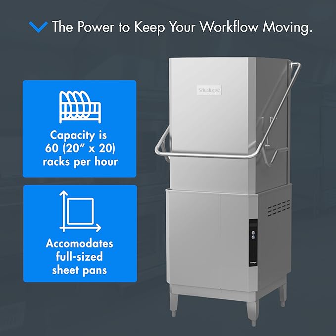 CX20H-208/3 Premier Series Dishwasher with Extra High Hood, Quad-Arm Wash System, Booster, Straight-Thru Design, 60 Racks/Hr, 1.5 HP Motor, Stainless Steel, 208V 3PH