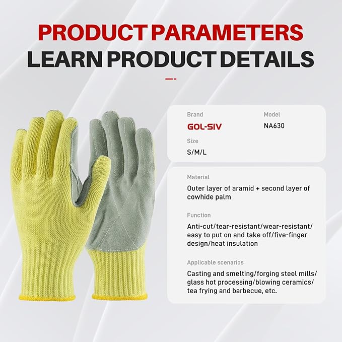 Heat Cut Resistant Gloves,Aramid leather Oven Gloves with Fingers,Heat Resistant Up to 550°F, Thick Knit Design- Grill Mitts for Men & Women(Aramid leather, Large)