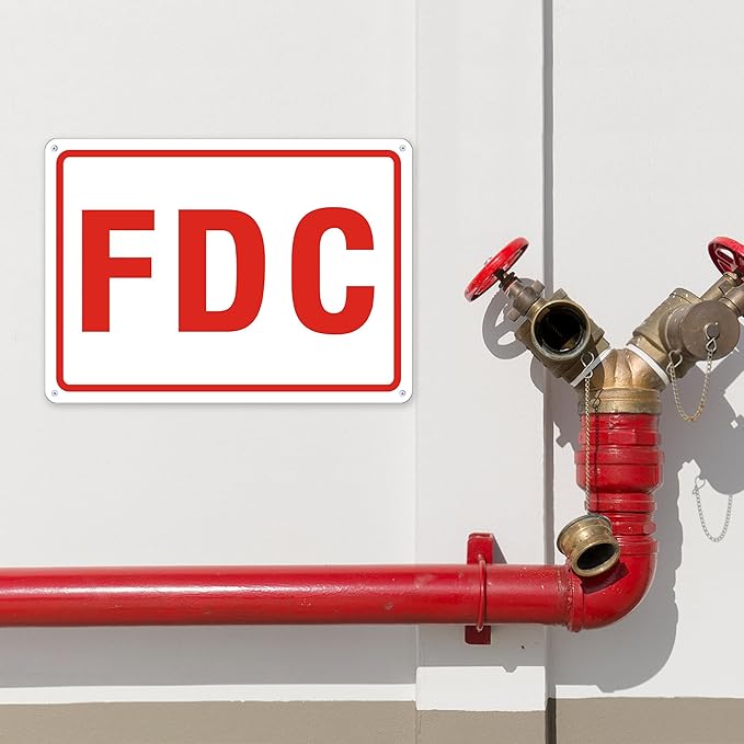 FDC Sign, 2 Pack Outdoor Aluminum Metal Sign, FDC Signs for Fire Department Connection, UV Protected Weather Resistant and Easy to Install (White Color, 10 x 7 inches)