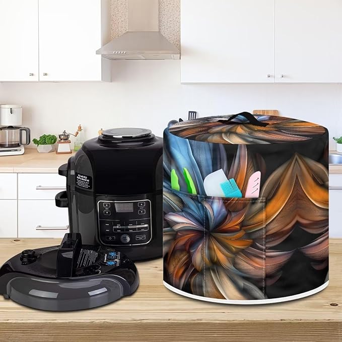 Boho Floral Pressure Cooker Cover, Kitchen Appliance Dust Cover, Rice Cooker Protective Cover with Pocket, Suitable for Air Fryer Cover, Toaster Cover, Oven Cover