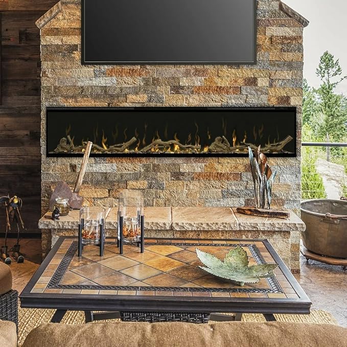 Dimplex IgniteXL 60 inch Built-in Linear Electric Fireplace with Driftwood and River Rock Accessories - Black, XLF60 & LF74DWS-KIT