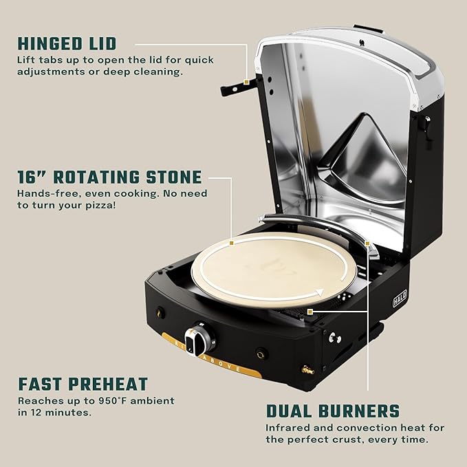Halo Versa 16 Propane Gas Outdoor Pizza Oven with Rotating Cooking Stone | Portable Appliance for all Outdoor Kitchens With Cook and Serve Kit