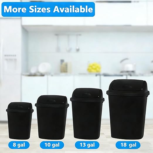 4 Pack 10 Gallon Black Trash Can, Commercial Grade Plastic Trash Garbage Can, Ideal for Restaurants, Kitchens, Offices, School