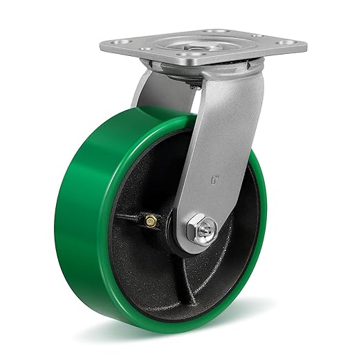 6" Caster Wheels, Heavy Duty Caster with Strong Load-Bearing, Polyurethane Wheel on Steel Hub, Plate Caster for Carts, Pallet Trucks, Industrial Equipment(1 Pack Swivel)