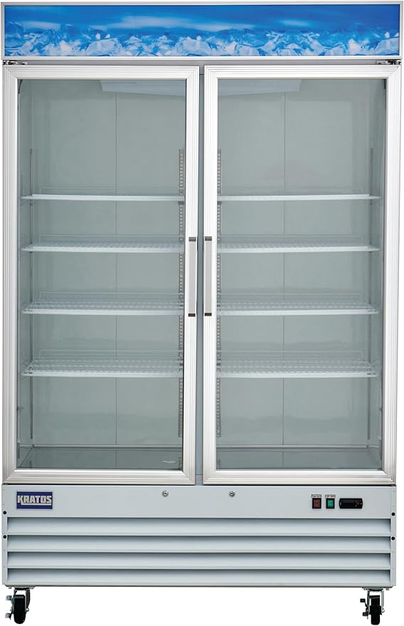 Kratos Commercial Two Door Merchandising Refrigerator, Two Swing Door Mobile White Display Refrigerator for Shops and C Stores, 53" Wide, LED Lighting, 115V (67K-207)