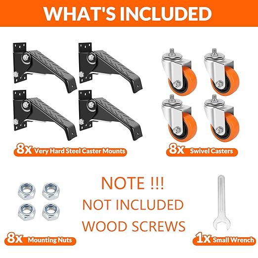 Caster Wheels, 3 Inch Workbench Casters Set of 8 Heavy Duty - 800 Lbs Capacity Retractable Swivel Castors with No Noise Polyurethane Wheels, Easy to Install for Tables Legs, Work Bench & Tool Carts