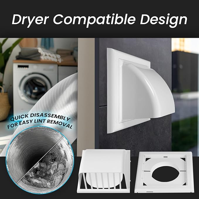 Repa Market 4 Inch Dryer Vent Cover Outside with Backdraft Damper - White ABS Plastic Exhaust Vent Hood - Wall Vent Cover - Outside Dryer Vent Cover for Dryer Vent Hose, Bathroom Vent Cover, AC Vent