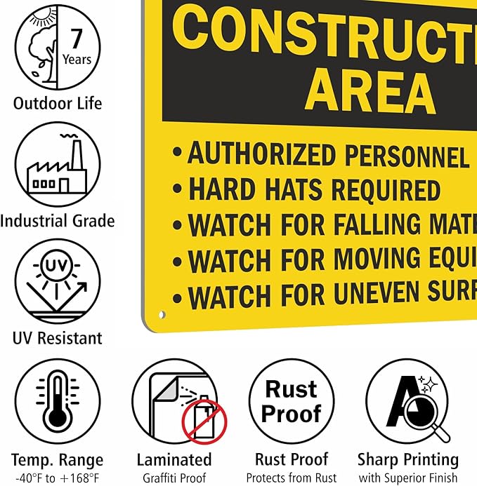 SmartSign "Construction Area - Authorized Personnel Only, Hard Hats Required" Sign | 10" x 14" Aluminum