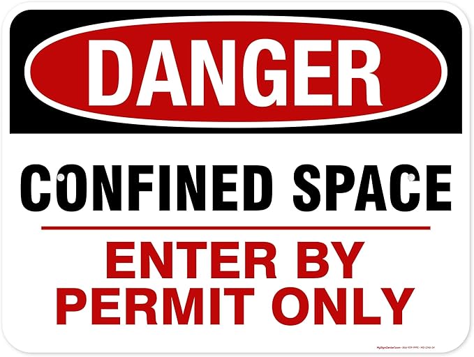Danger Confined Space Enter By Permit Only Sign, 18x24 Inches, 55 mil thick HDPE (high density polyethylene), Made in USA by My Sign Center