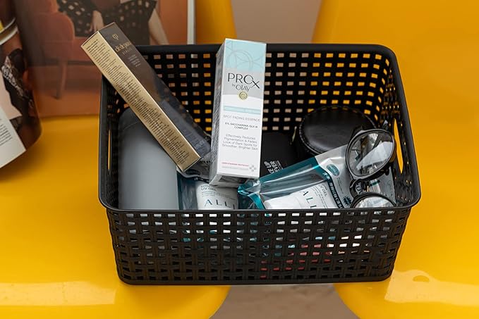 Plastic Storage Baskets for Organizing,11"X8.5"X4.7",Pack of 4 (Black)