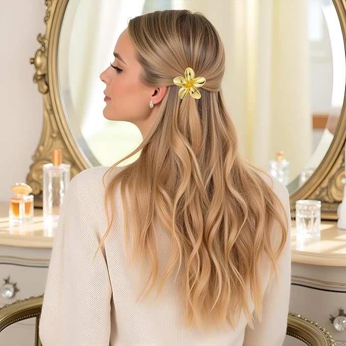 6PCS Gold Floral Hair Ties - Hair Charms Gold Ponytail Holders, Decorative Metal Hair Cuffs for Women