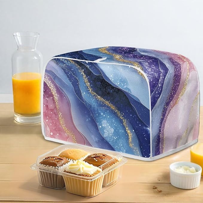 Blue Pink Marble Bread Maker Covers with Handle 2 Slice Toaster Cover Foldable Kitchen Small Appliance Cover Dust and Fingerprint Protection,Machine Washable