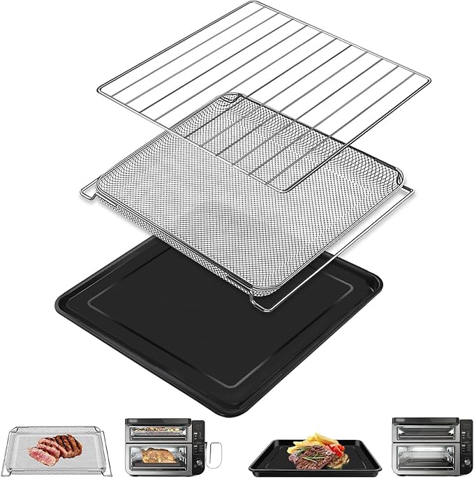 GCQ 3 IN 1 Smart Double Oven Basket for Ninja DCT401 DCT402 DCT451, 13''×12.6'' Steel Toaster Oven Dehydrator Cooling Rack Replacement Parts Accessories for Ninja DCT601 DCT651 Smart Oven