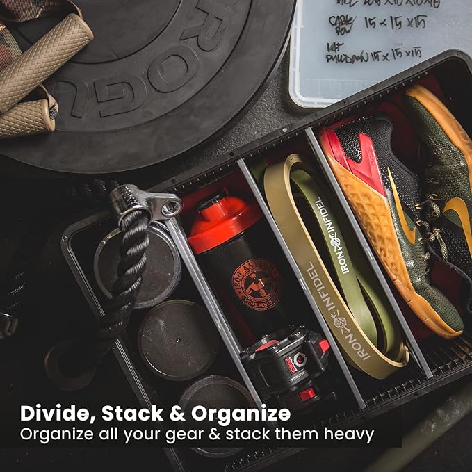 SIDIO CRATE Starter Pack - Two Full Size and One Half Size Heavy Duty Stackable Storage Bins, Totes with Lids and Dividers - Durable Organizer for Home, Office, Garage, and Outdoor Use - Aircraft
