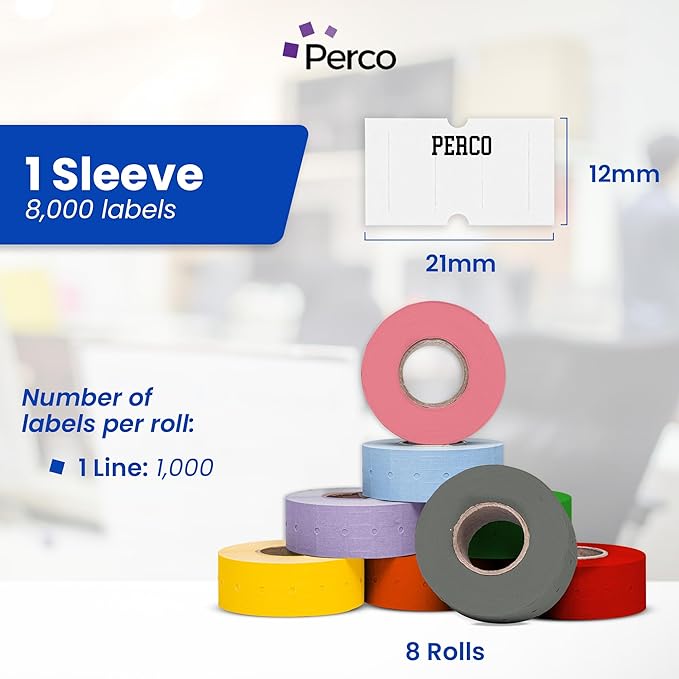 Custom Price and Date Labels for Perco Lite, X, Plus and Perco Pro 1 Line Guns - Choose Color, Font and Imprint - 1 Sleeve, 8,000 Labels