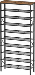 10 Tier Shoe Rack, Large Capacity Shoe Storage Organizer Holds 40 Pairs, Sturdy and Stable, for Entryway, Hallway, Closet, Dorm Room, Rustic Brown SS10BR