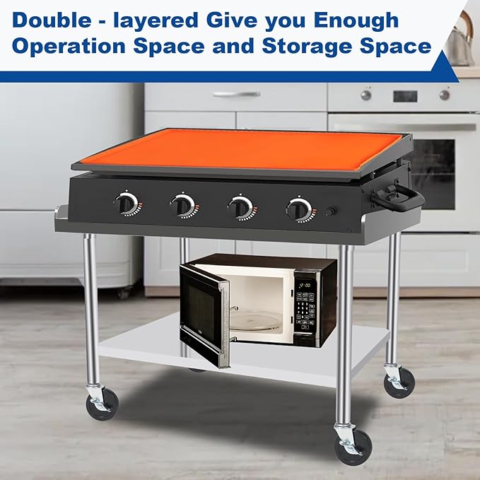 Commercial-Grade Stainless Steel Workstation Table with Under Shelf & Lockable Casters (30"x36"x26")