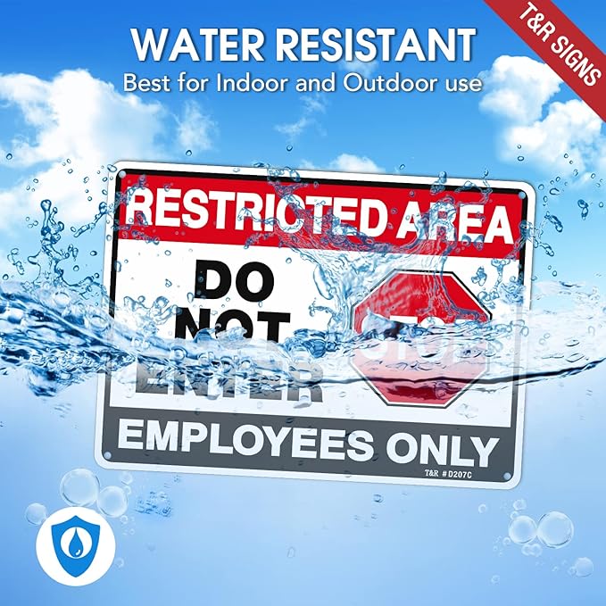 T&R Restricted Area Do Not Enter, Employees Only Sign - 2 Pack - 10 x 7 Inches Rust Free .040 Aluminum - UV Protected, Waterproof, Weatherproof and Fade Resistant - 4 Pre-drilled Holes