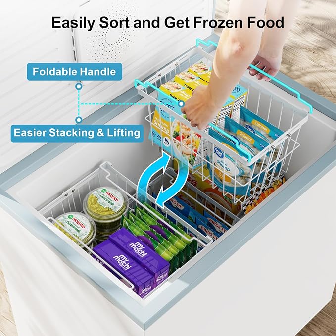 iSPECLE Freezer Organizer Bins - 6 Pack Adjustable Width for 5 to 7 Cu.Ft Chest Freezers, Stackable Wire Storage Baskets, Assembly Required, White