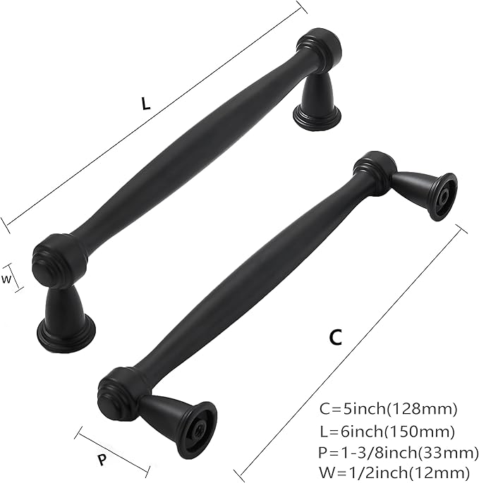 khtumeware 10 Pack 5 Inch(128mm) Black Cabinet Pulls Black Kitchen Matte Black Cabinet Handles Kitchen Cabinet Hardware for Cupboard Drawer Handles Dresser Pulls