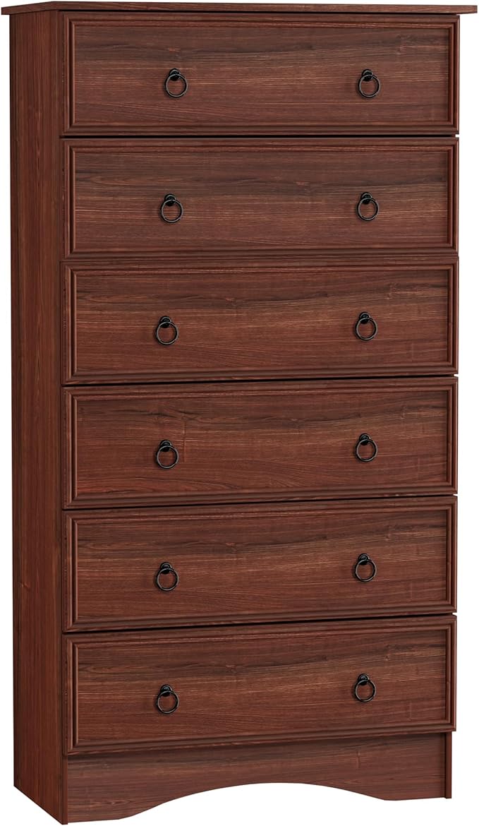 Cherry Wood Dresser 52" Tall for Bedroom, Wood 6 Chest Drawers, 6 Drawer Dresser, Storage for Clothes, Narrow Large Drawers, Vintage, for Living Room, Bedroom, Hallway