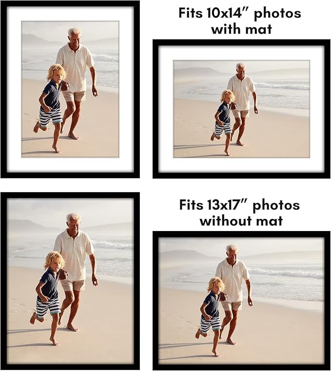 Americanflat 13x17 Picture Frame with Polished Plexiglass - Set of 5 - Use as 10x14 Frame with Mat or Display 13x17 Photo Without Mat - Galleria Collection - Picture Frames for Wall Display - Black