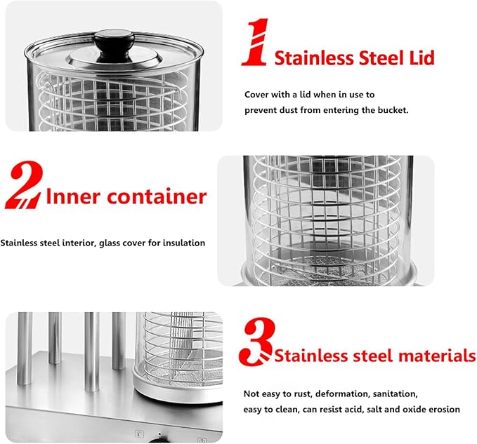 Hot Dog Warmer Steamer Machine Commercial Electric Bun Warmer with 4 Heating Rods Countertop Stainless Steel Sausage Warmer Adjustable Temperature 32℉-185℉ 110V
