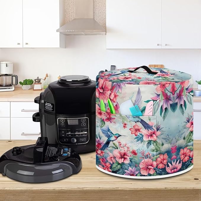 hummingbird Floral Pressure Cooker Cover for Women Dust-proof Cover for Rice Cooker Air Fryer Kitchen Appliance Covers with Top Handle and Pocket Home Kitchen Decor Gifts for Friends
