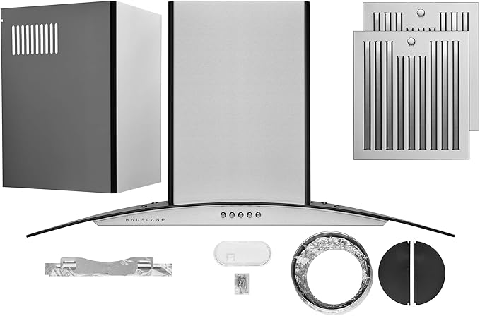 Hauslane Wall Mount Range Hood 36 Inch | European Canopy Design with Tempered Glass & Stainless Steel | 3-Speed,Dishwasher-Safe Filters | Ducted or Ductless with Charcoal Filters WM-600