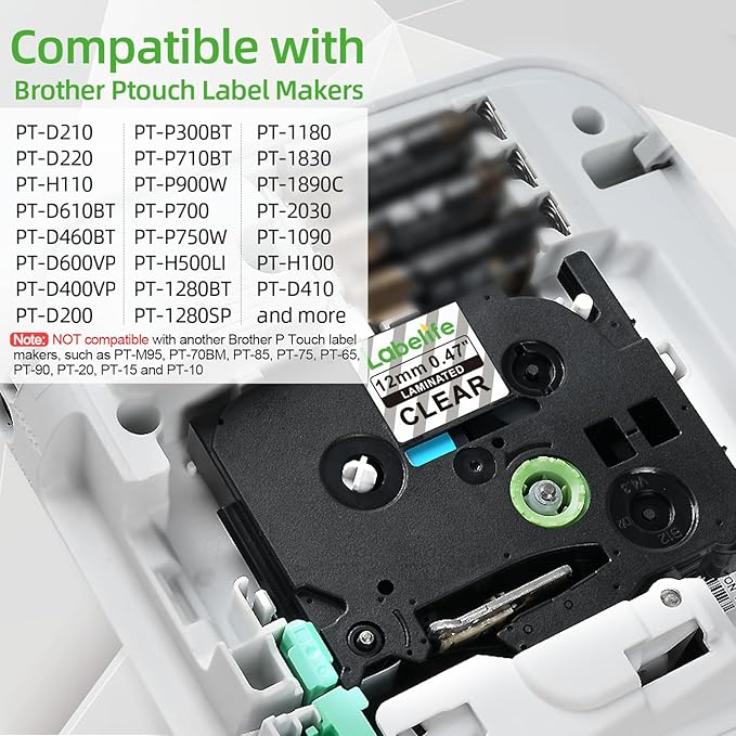 Labelife 5-Pack TZe TZ Tape 12mm 0.47 Laminated Clear Label Tape TZe-131 Replacement for Brother Label Maker Tape Clear TZe131 TZ-131 for Brother P Touch PT-D210 PT-D220 PT-H110 PT-D400 PT-D600 PTD200