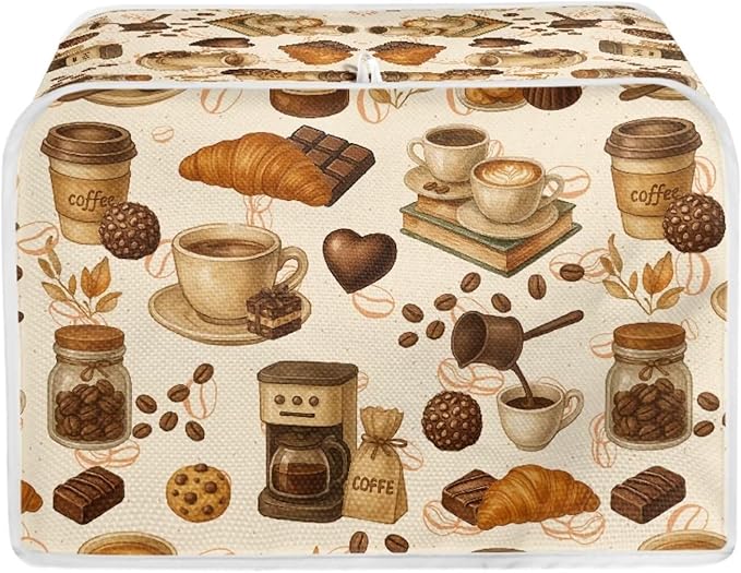 Coffee Chocolate Print Bread Maker Cover Anti-Dust Toaster Cover Washable Universal 2 Slice Toasters Machine Protector for Kitchen Accessories
