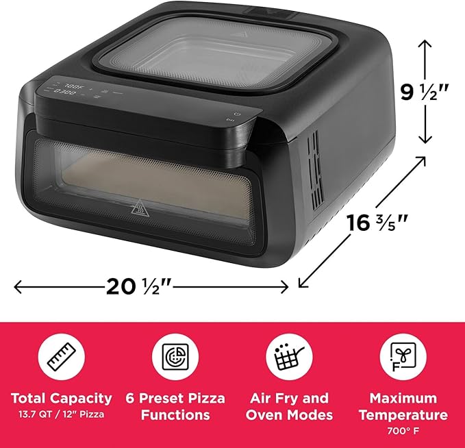 Frigidaire Electric Indoor Pizza Oven – Reach Temperatures of 700°F – Stone Bake 12” Pizzas in Minutes – Portable Countertop Oven with Air Fry and Bake. Peel Included Model FRPO100B