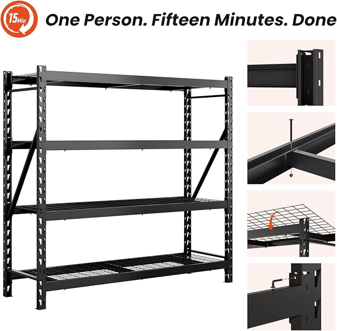 DYNALOAD 8000 Lbs Heavy Duty Garage Shelving, 4-Tier Adjustable Metal Storage Shelves, Industrial Steel Rack for Garage Basement Warehouse, 77" W x 24" D x 72" H